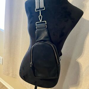 Anthropologie Black Crossbody Bag with Patterned Strap